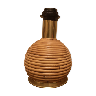 Pied de lampe en rotin et laiton vintage