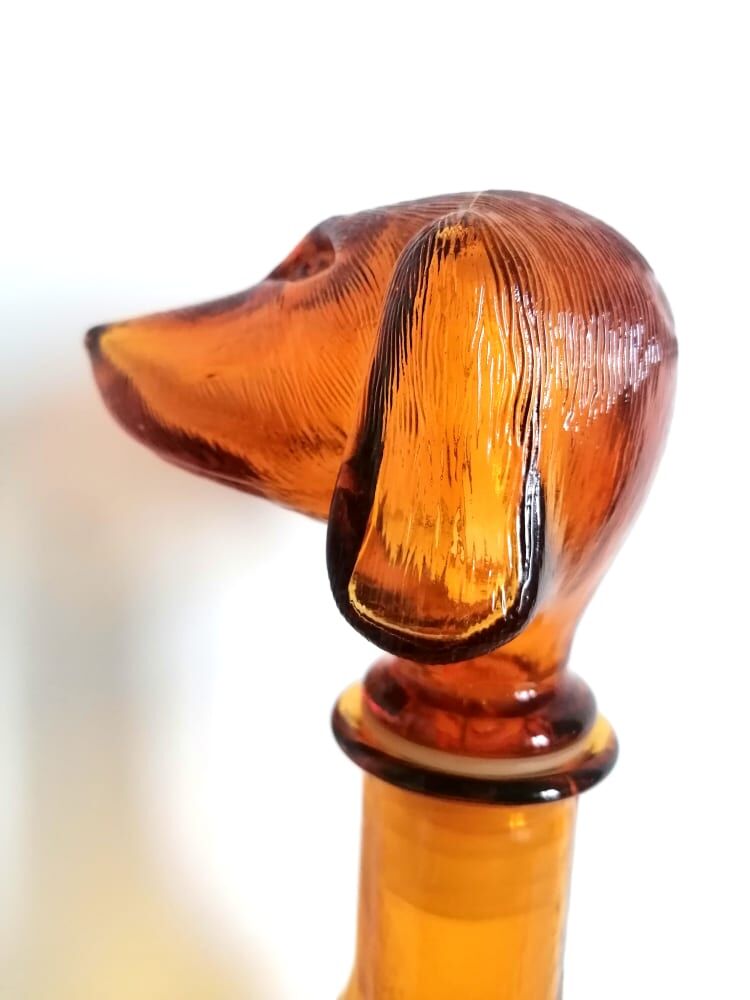 Glass dachshund decanter from Empoli, Italy 1960