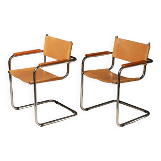 Paire de fauteuils cantilever en acier tubulaire style MG5 Grassi années 1970