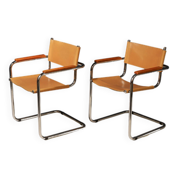 Pair of Cantilever Tubular Steel Armchairs MG5 Grassi style 1970´s