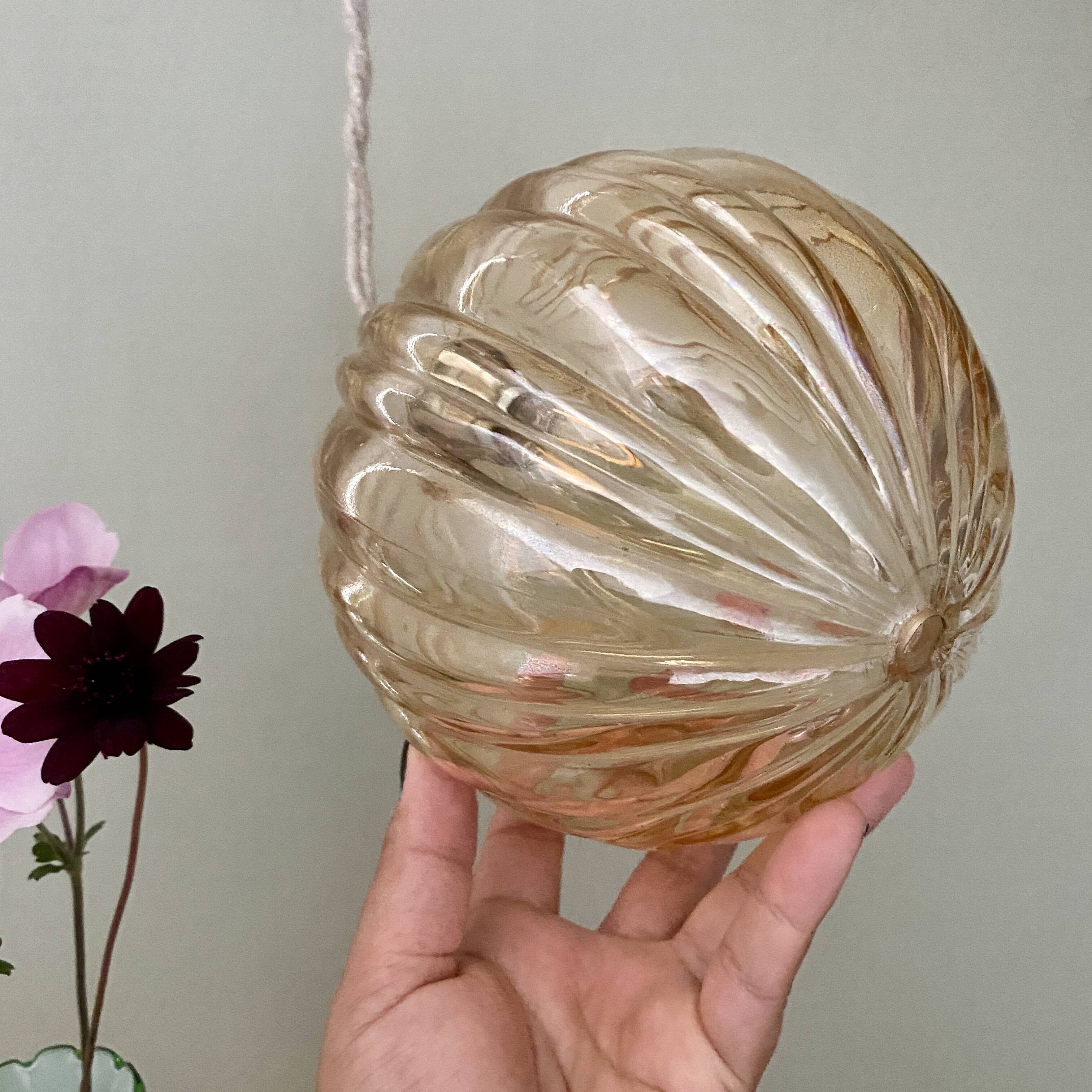 Vintage round amber glass globe pendant light