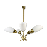 Brass and white glass chandelier, 1980