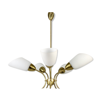 Brass and white glass chandelier, 1980