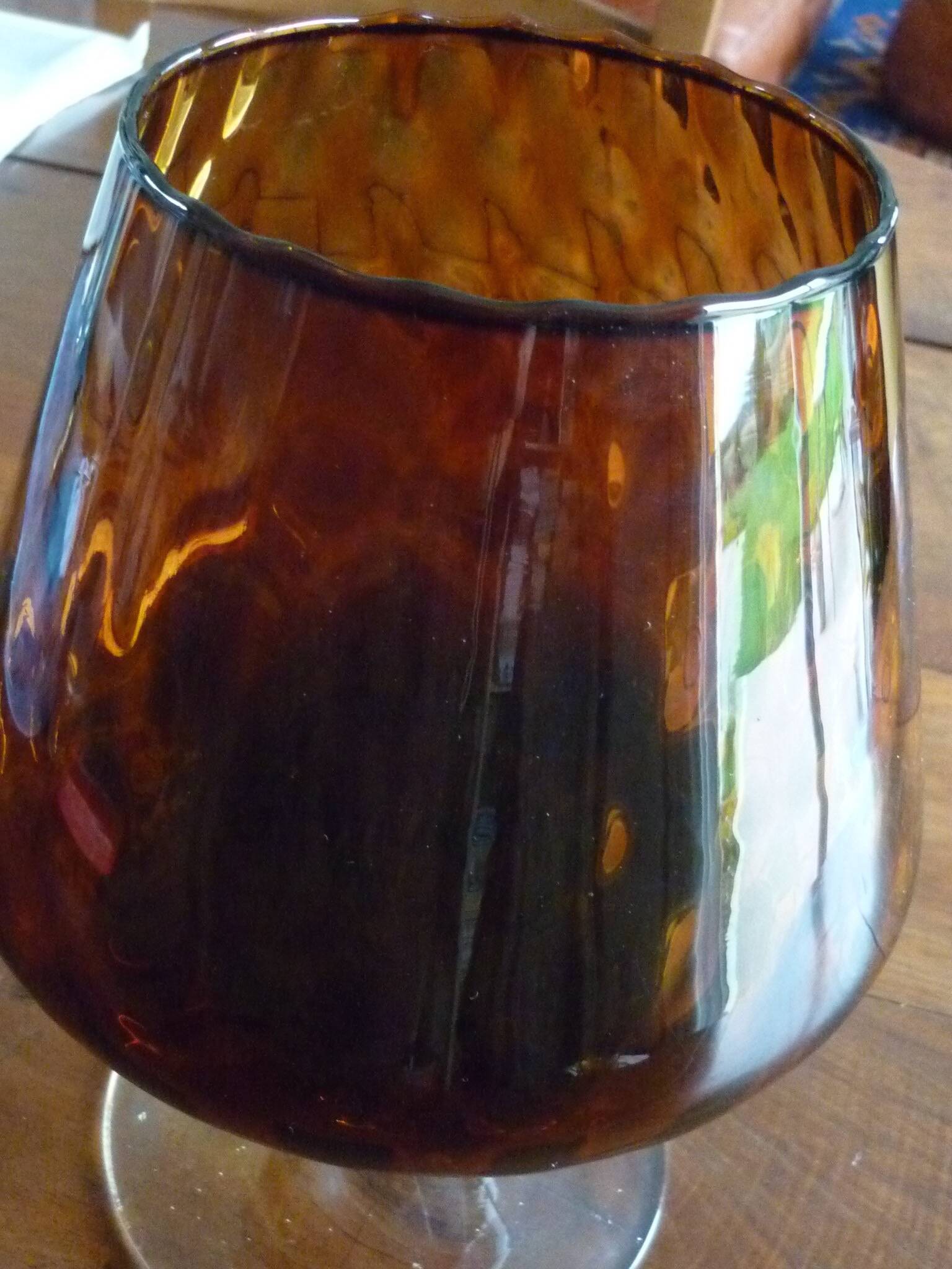 Vintage amber & clear glass footed vase