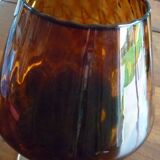 Vintage amber & clear glass footed vase