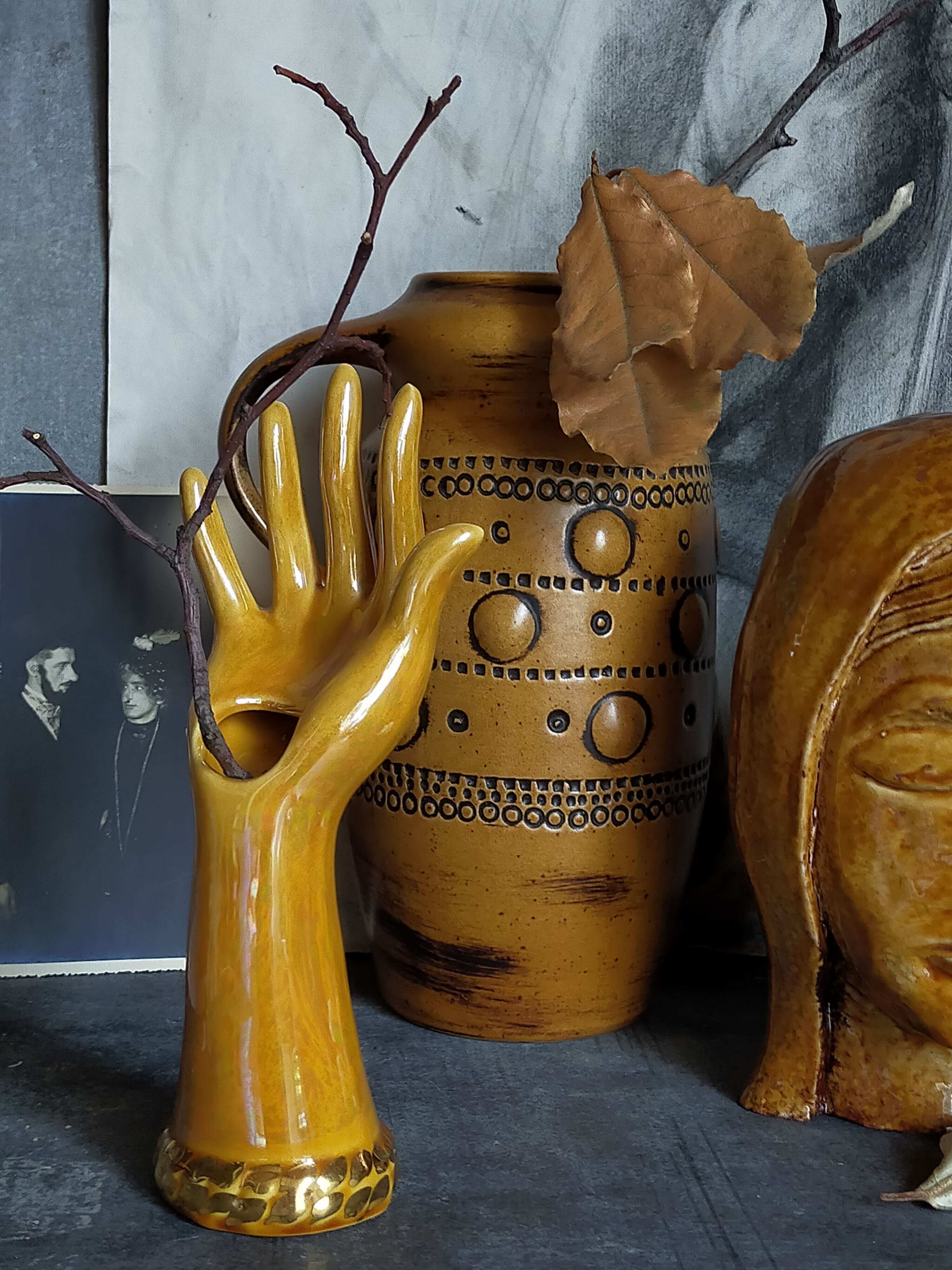 Soliflore baguier hand ceramic iridescent 50s