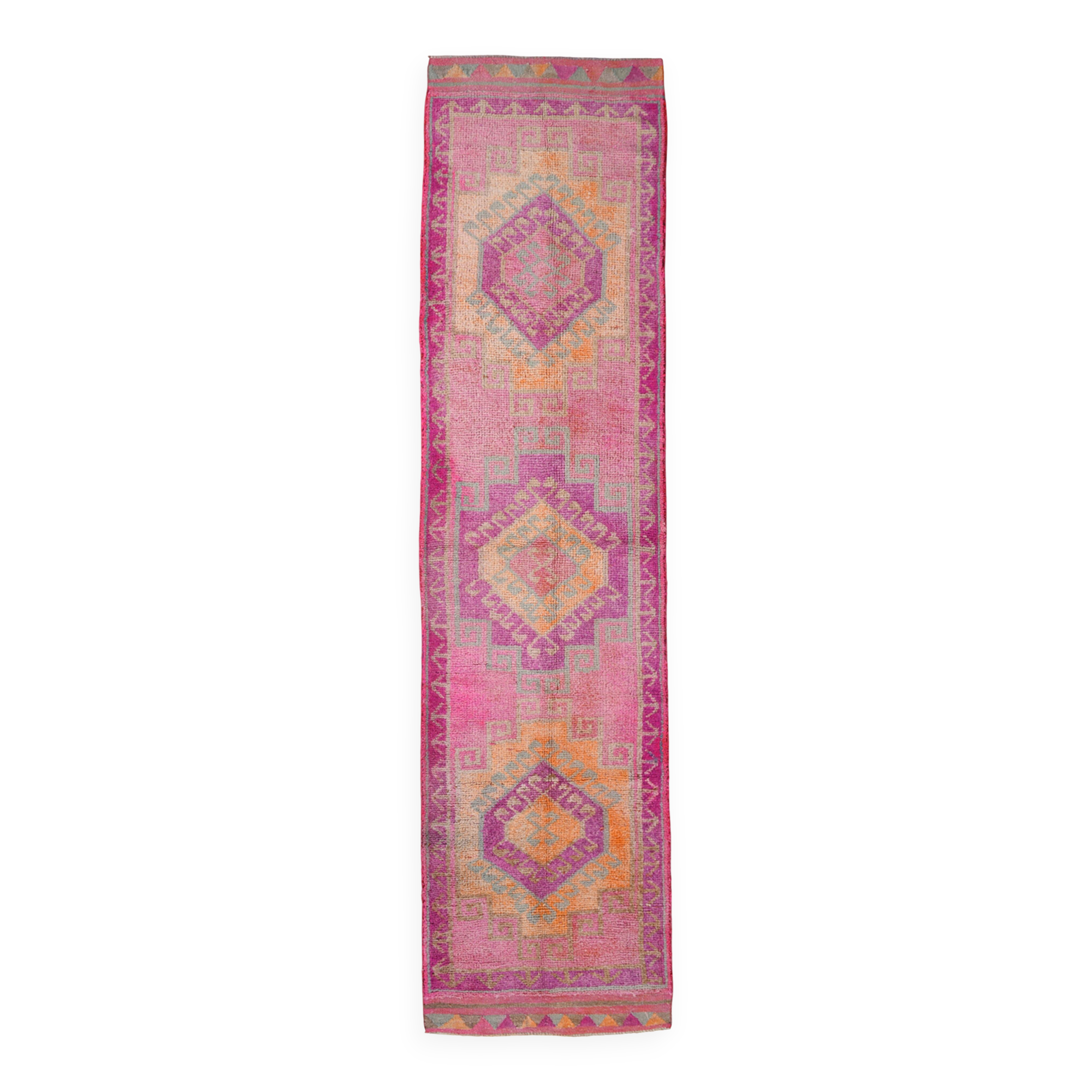 3x12 Fuchisa Pink Turkish Runner,Handmade Wool Vintage Runner Rug,90x359 Cm