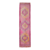 3x12 Fuchisa Pink Turkish Runner,Handmade Wool Vintage Runner Rug,90x359 Cm