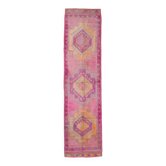 Tapis de couloir turc rose fuchsia 3x12, en laine vintage, fait main, 90 x 359 cm