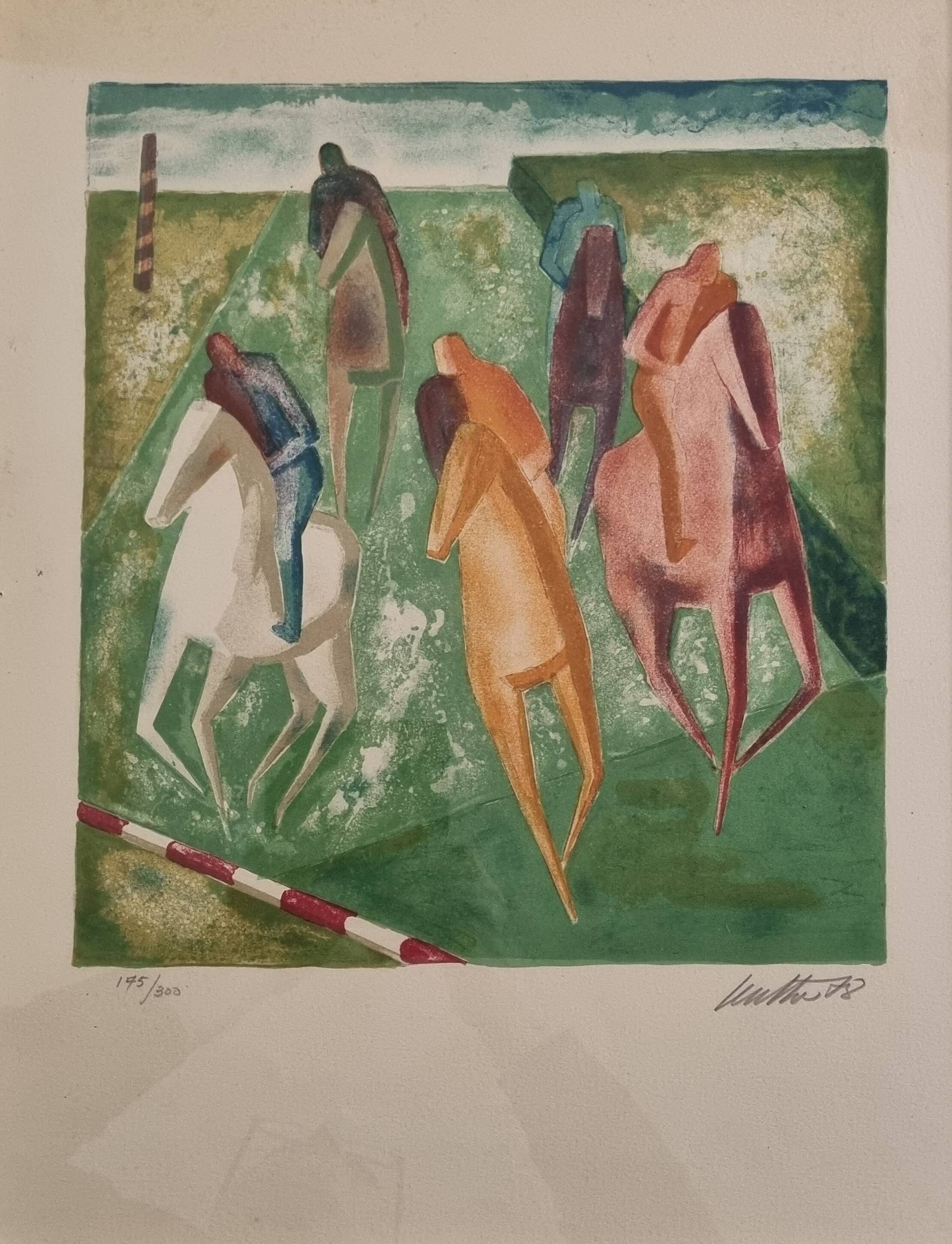 Wolf Reuther Lithograph Signed 160/300 The Horse Race, 40 x 50 cm