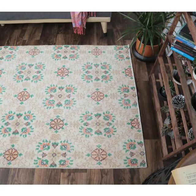 Vintage Turkish Oushak Handmade Wool Rug 111x202