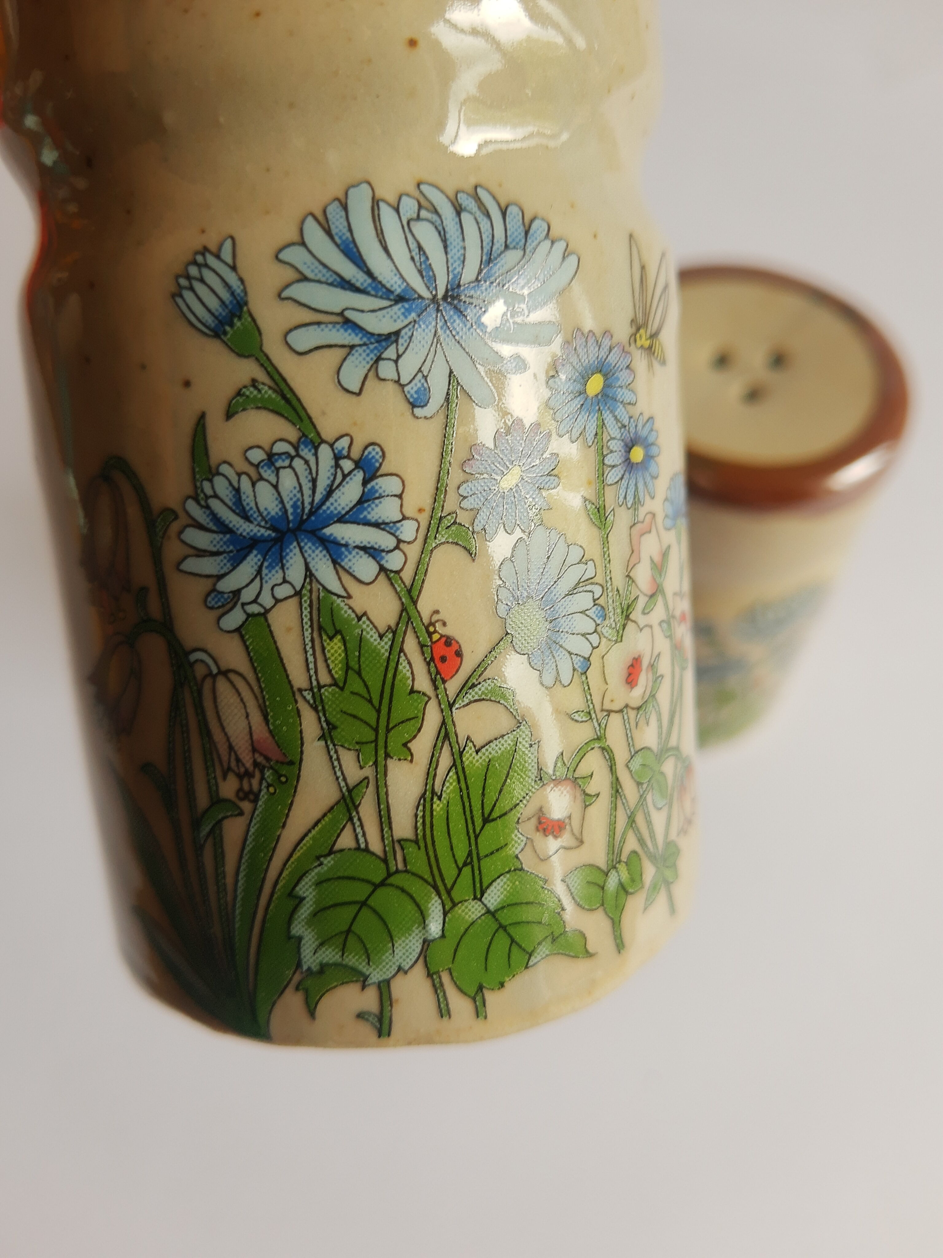 Set salière et poivrier en grès décor floral vintage