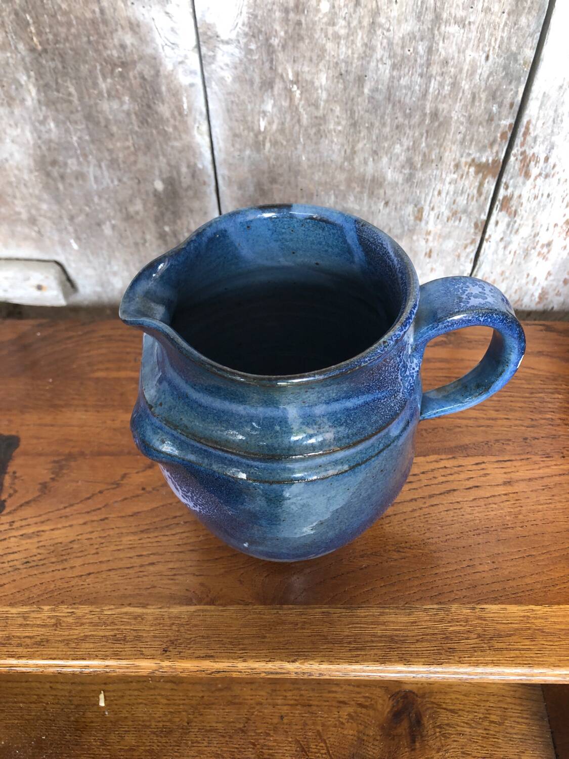 Old LAMOURA Pitcher La Combe De Bac Vintage Blue Enameled Stoneware #A764