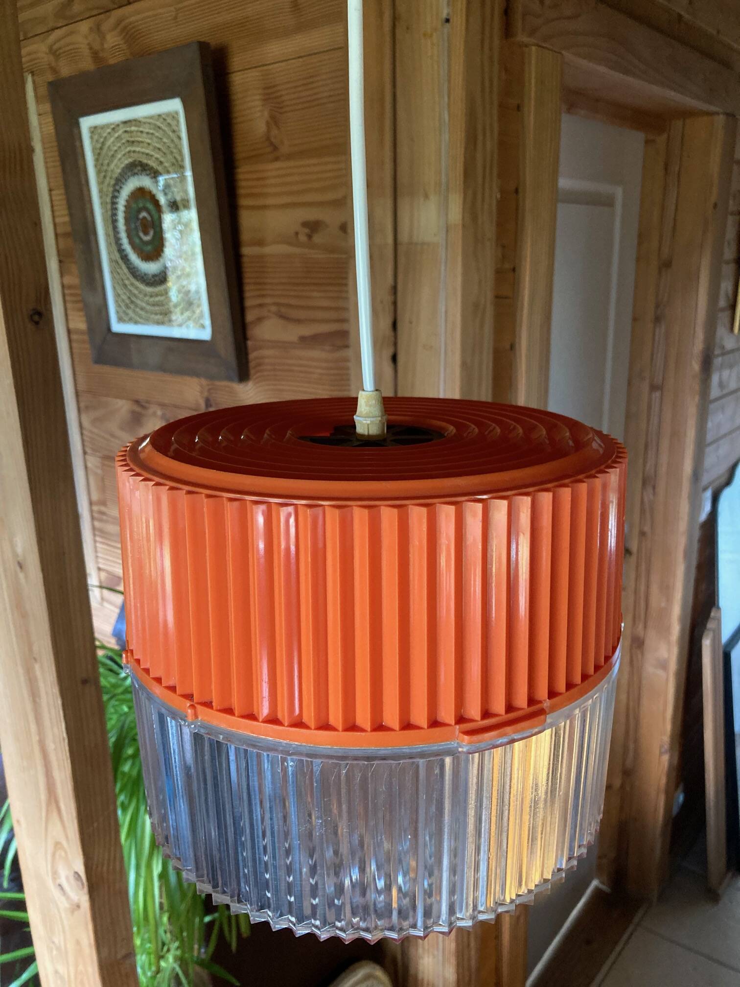 Vintage orange and transparent plastic pendant light