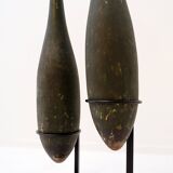 Paire de grandes quilles d'exercice en bois sur socle début du 20ème siècle