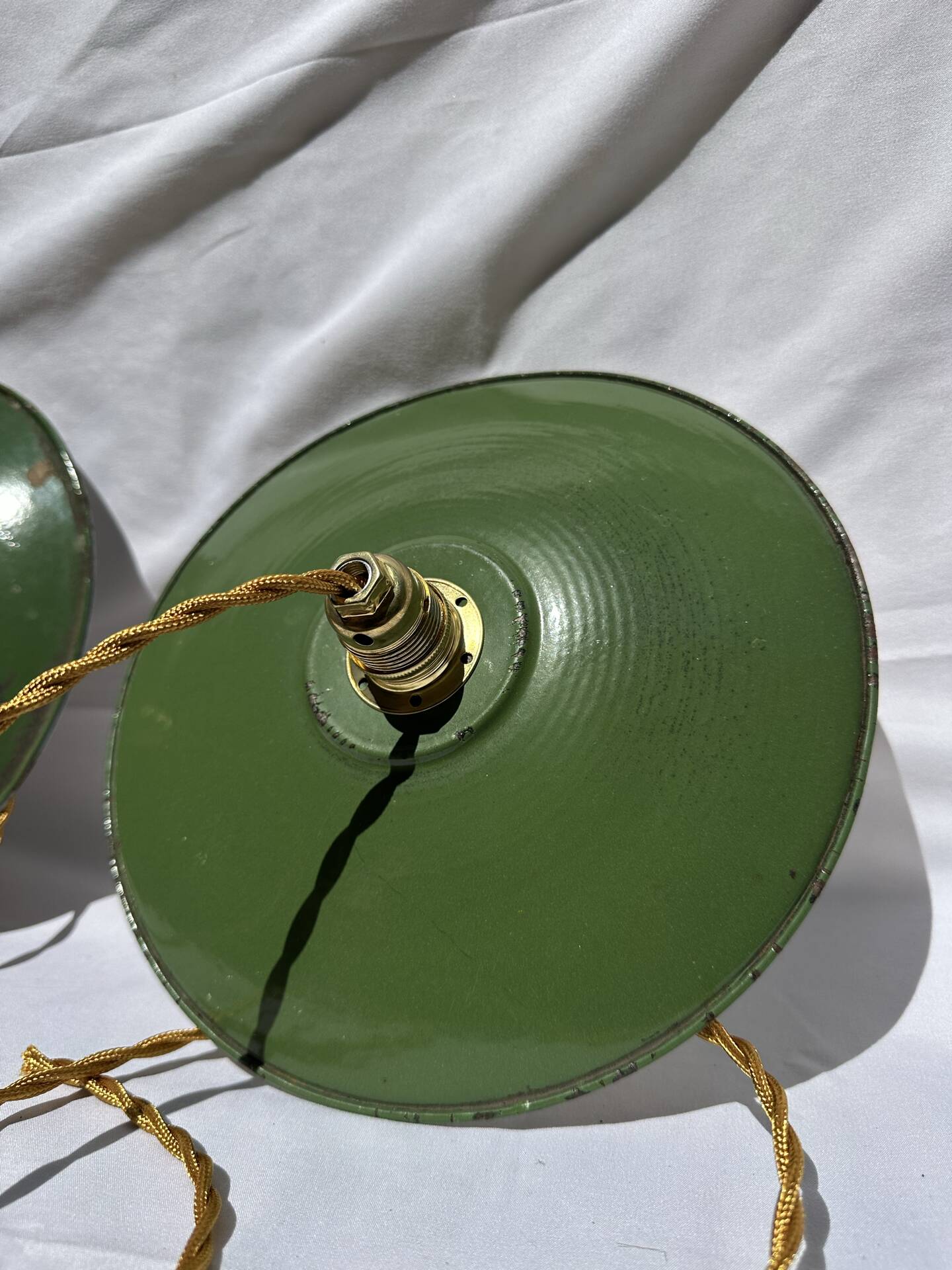 Vintage suspension pair in enamelled sheet metal retro factory style