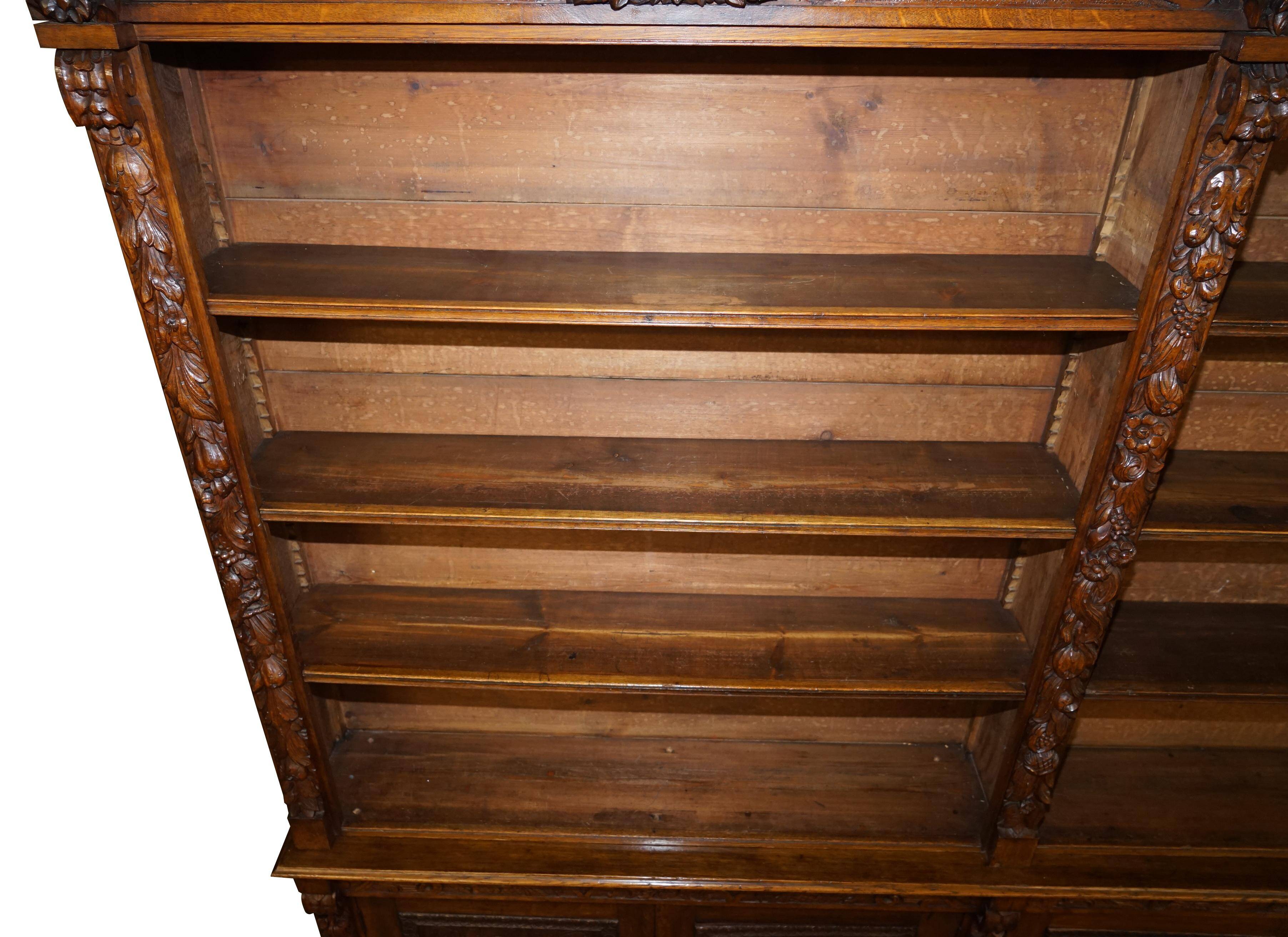 Large Victorian oak carved angular library