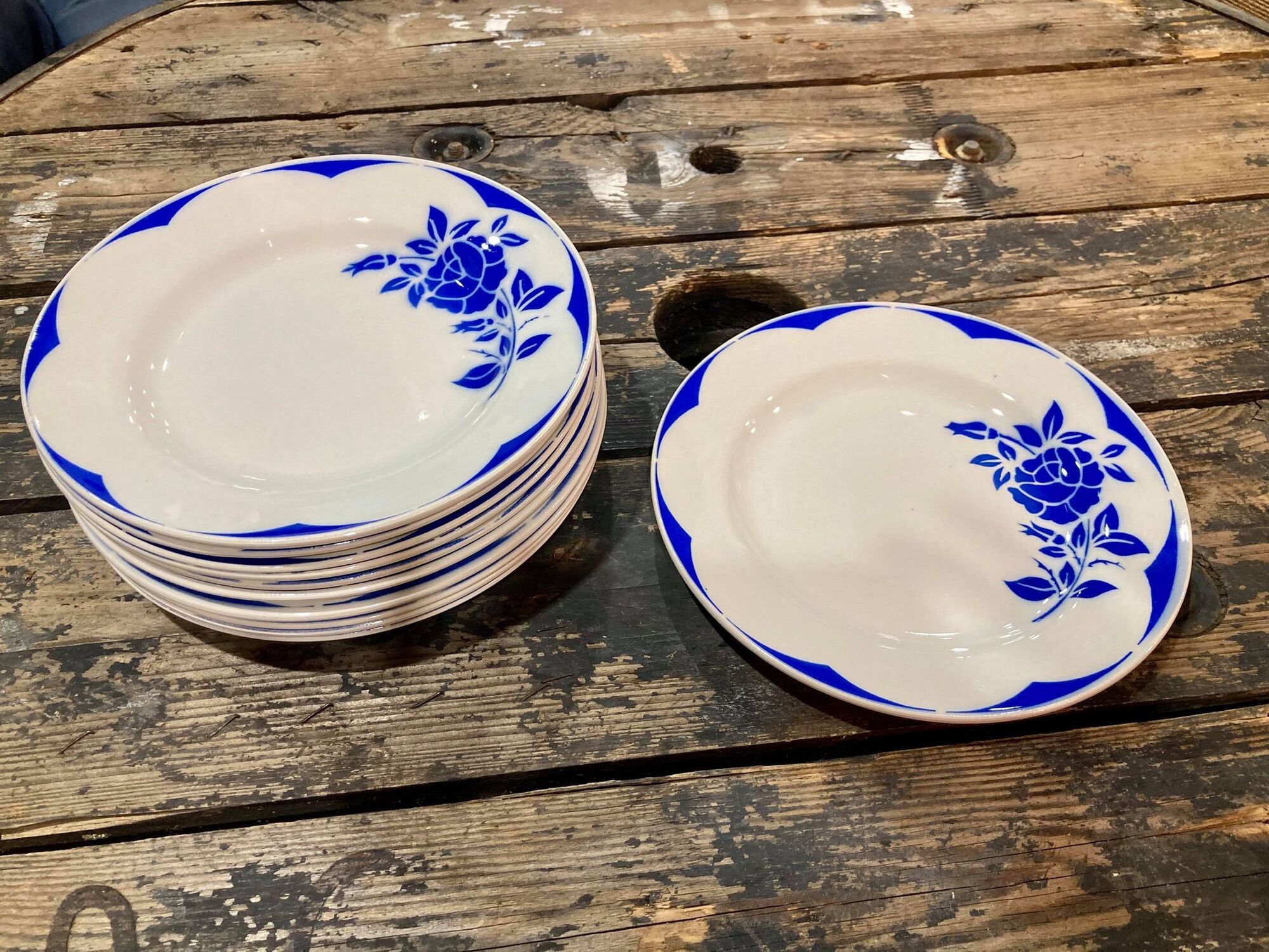 Lot of 11 plates Digoin Sarreguemines model Corsica blue