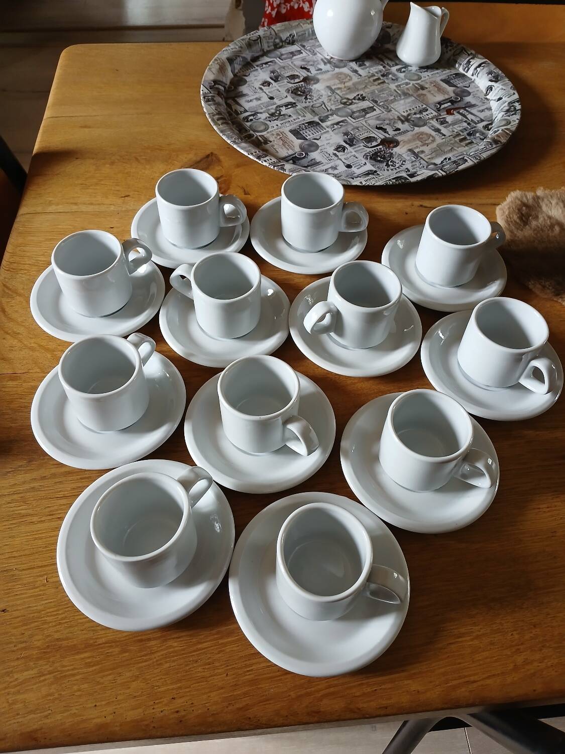 12 bistro coffee cups and 2 pots