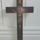 Large Antique Walnut Crucifix with Brass Inserts - Vintage 1920 - French