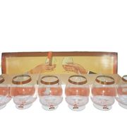 Set of 6 cognac glasses, clear glass, gilding / Austria / 1960s.