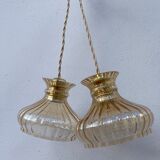 Pair of amber glass walkmen to hang in suspension