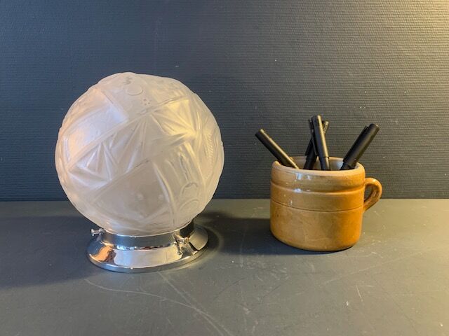 Antique art deco lamp, molded glass globe lamp 1930, France