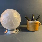 Antique art deco lamp, molded glass globe lamp 1930, France