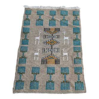 Tapis gris fait main en laine naturelle 70x110cm