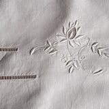 Antique hand embroidered linen 1 sheet 2 pillowcases 1 bolster cover