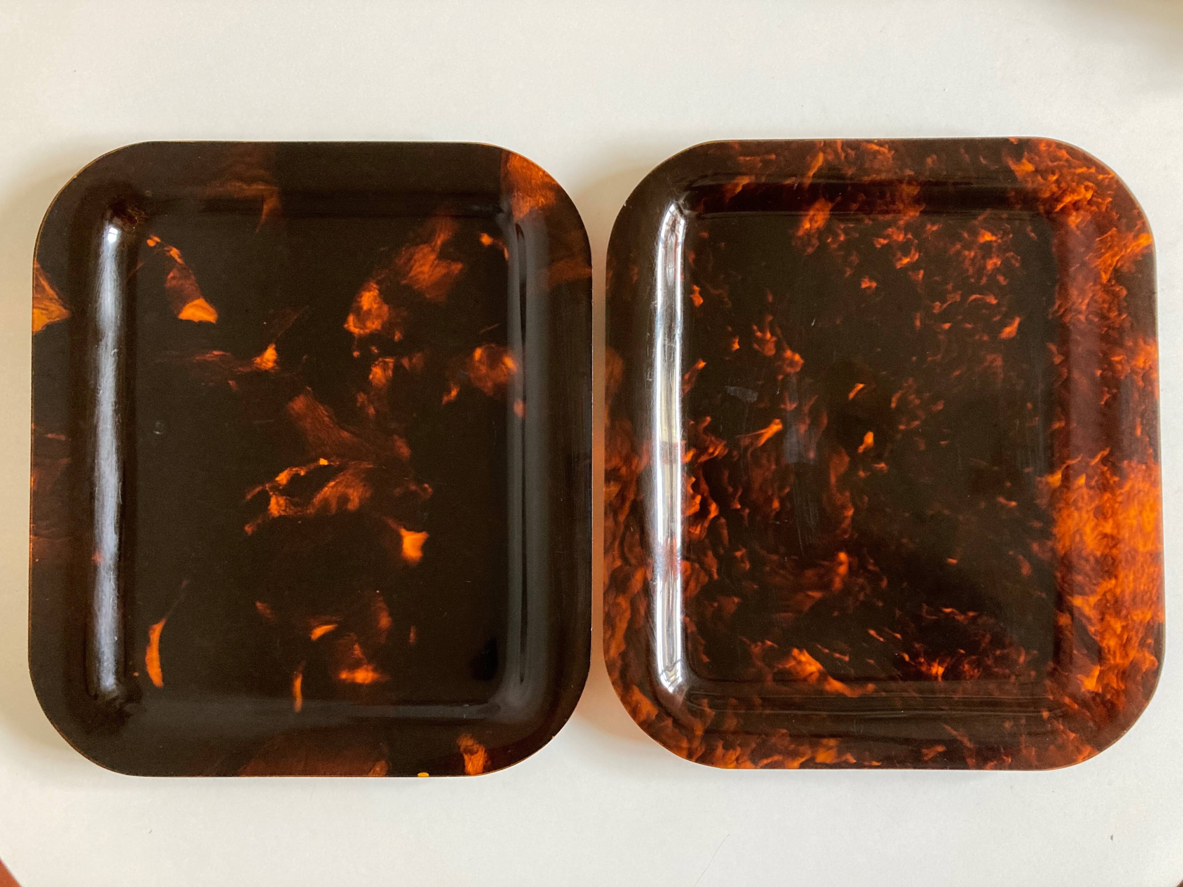 Pair of tortoiseshell lucite trays 1970