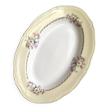 Plat ovale vintage L'Amandinoise modèle Paola blanc crème fleurs