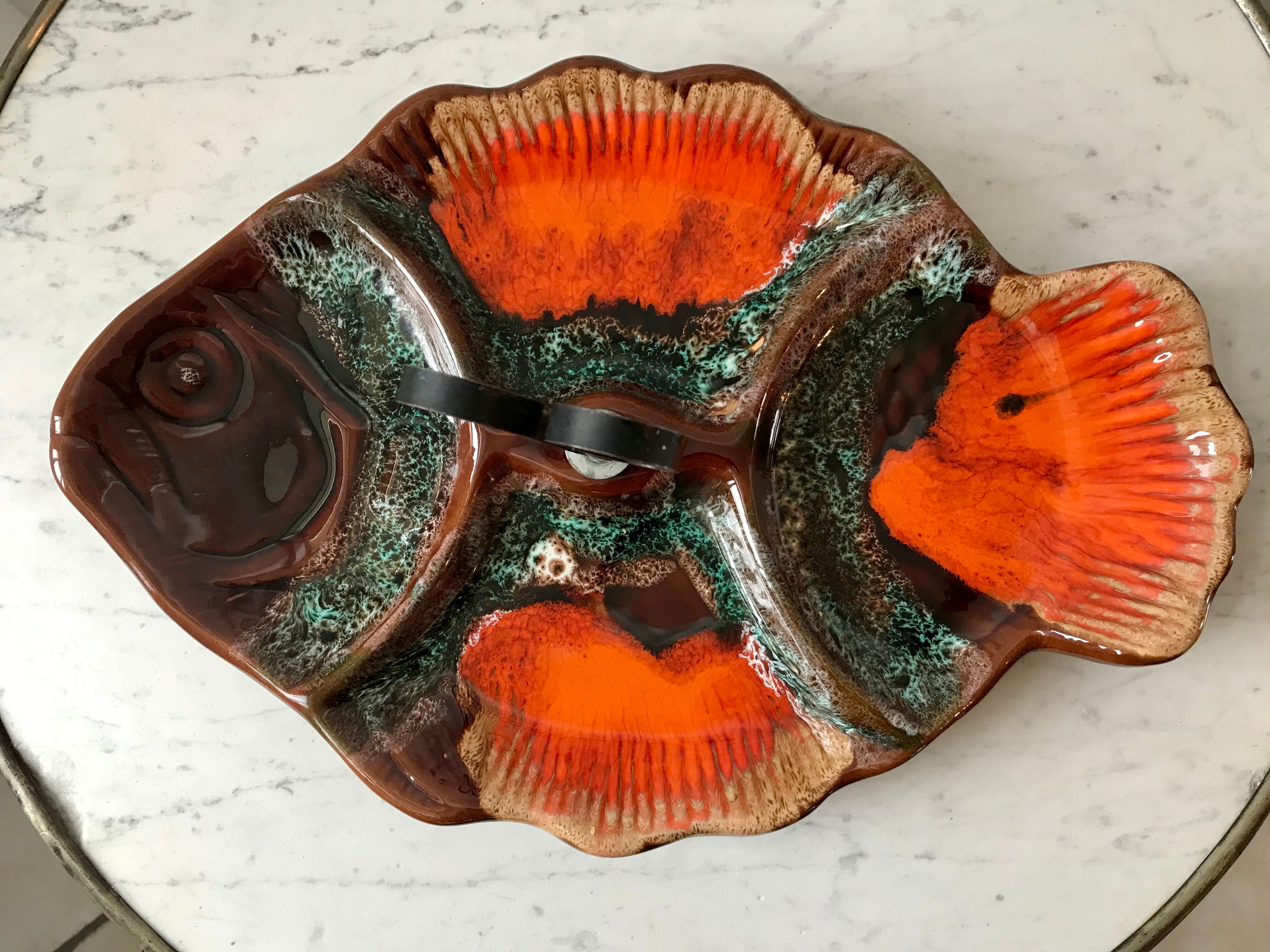Aperitif dish fish shape signed Vallauris 70s
