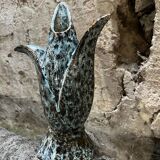 Vintage blue-green glazed ceramic tulip vase, stylized floral shape