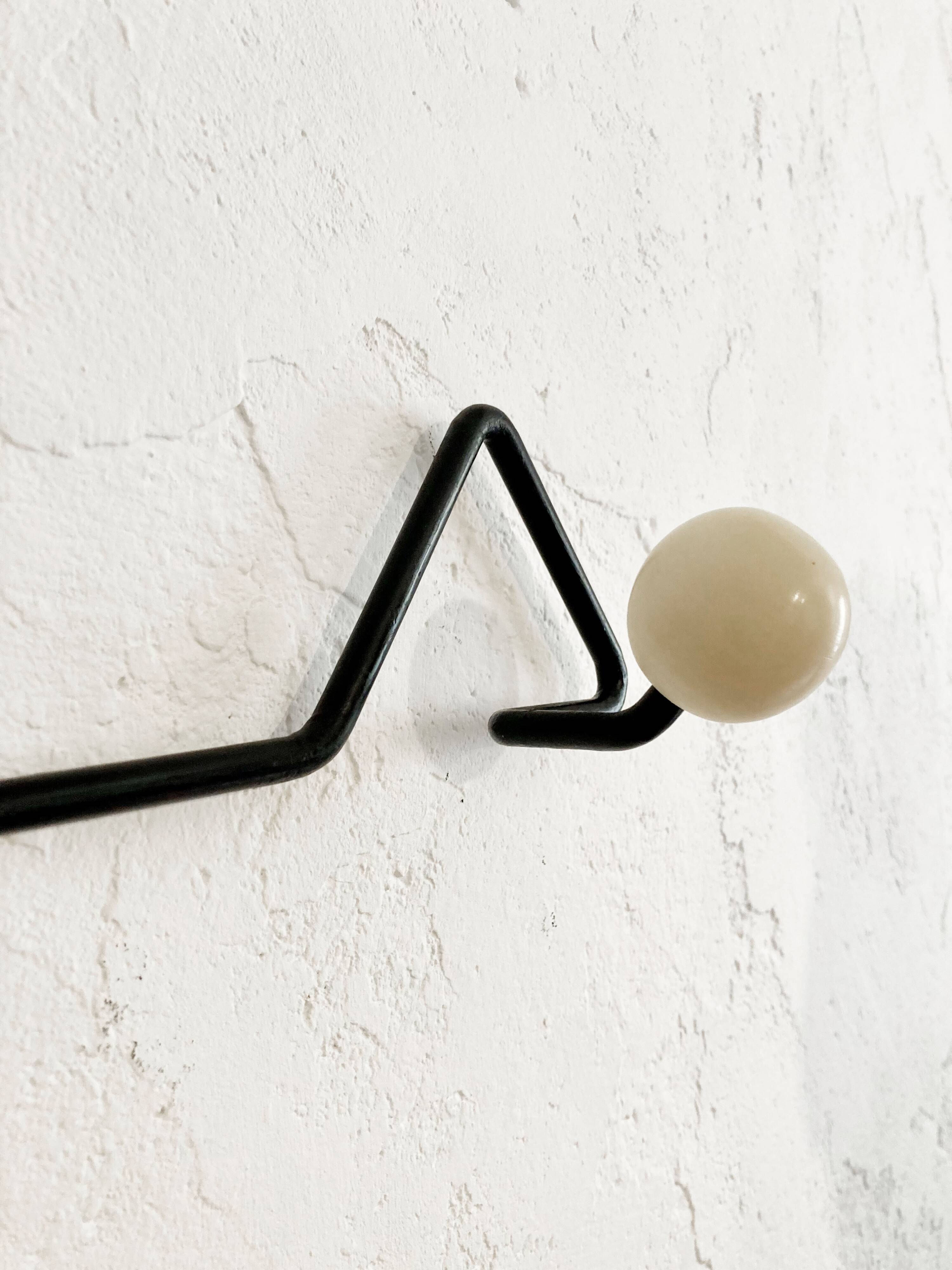 Sixties coat rack/hook, metal and white wood