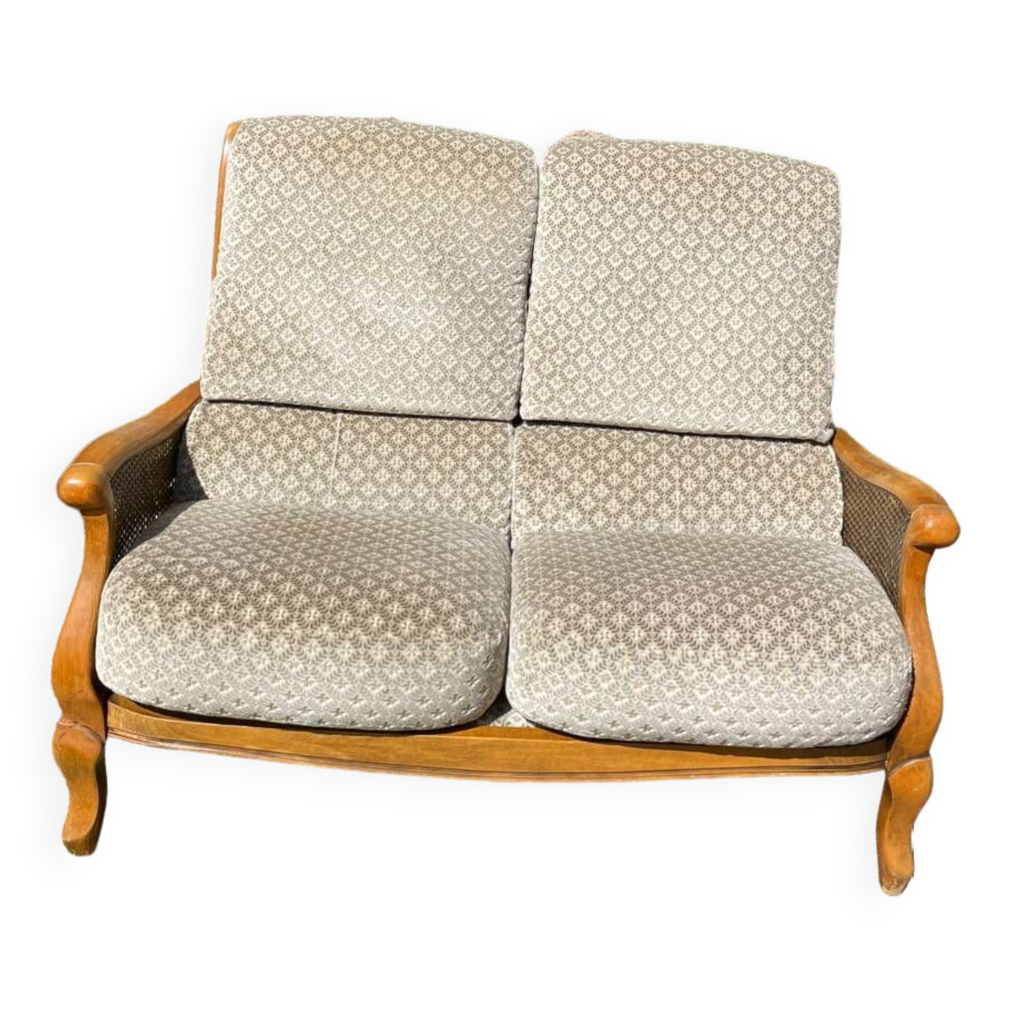 Sofa in wood, cane and green velvet