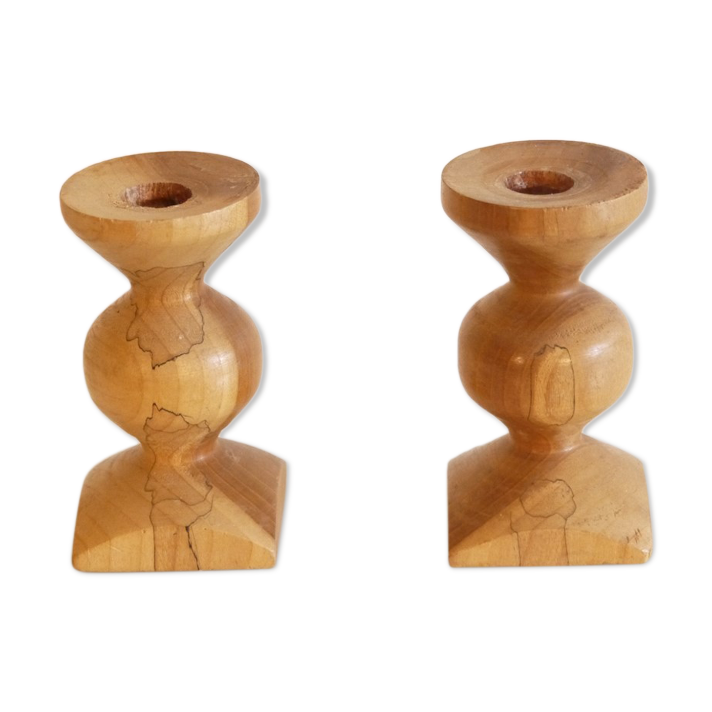 Pair of Scandinavian wooden candle holders 1960