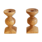 Pair of Scandinavian wooden candle holders 1960