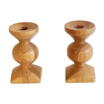 Pair of Scandinavian wooden candle holders 1960