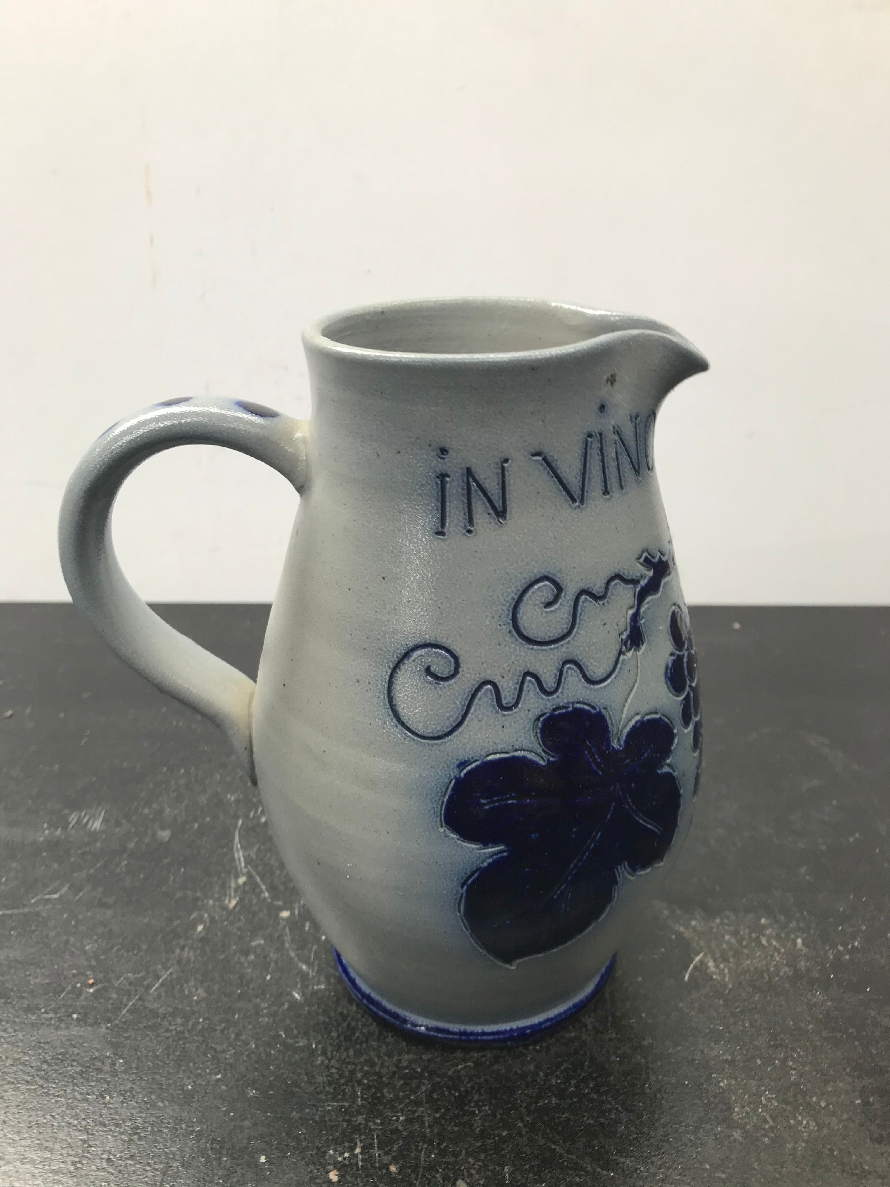 Former betschdorf pitcher blue sandstone enamelled decor vintage vines