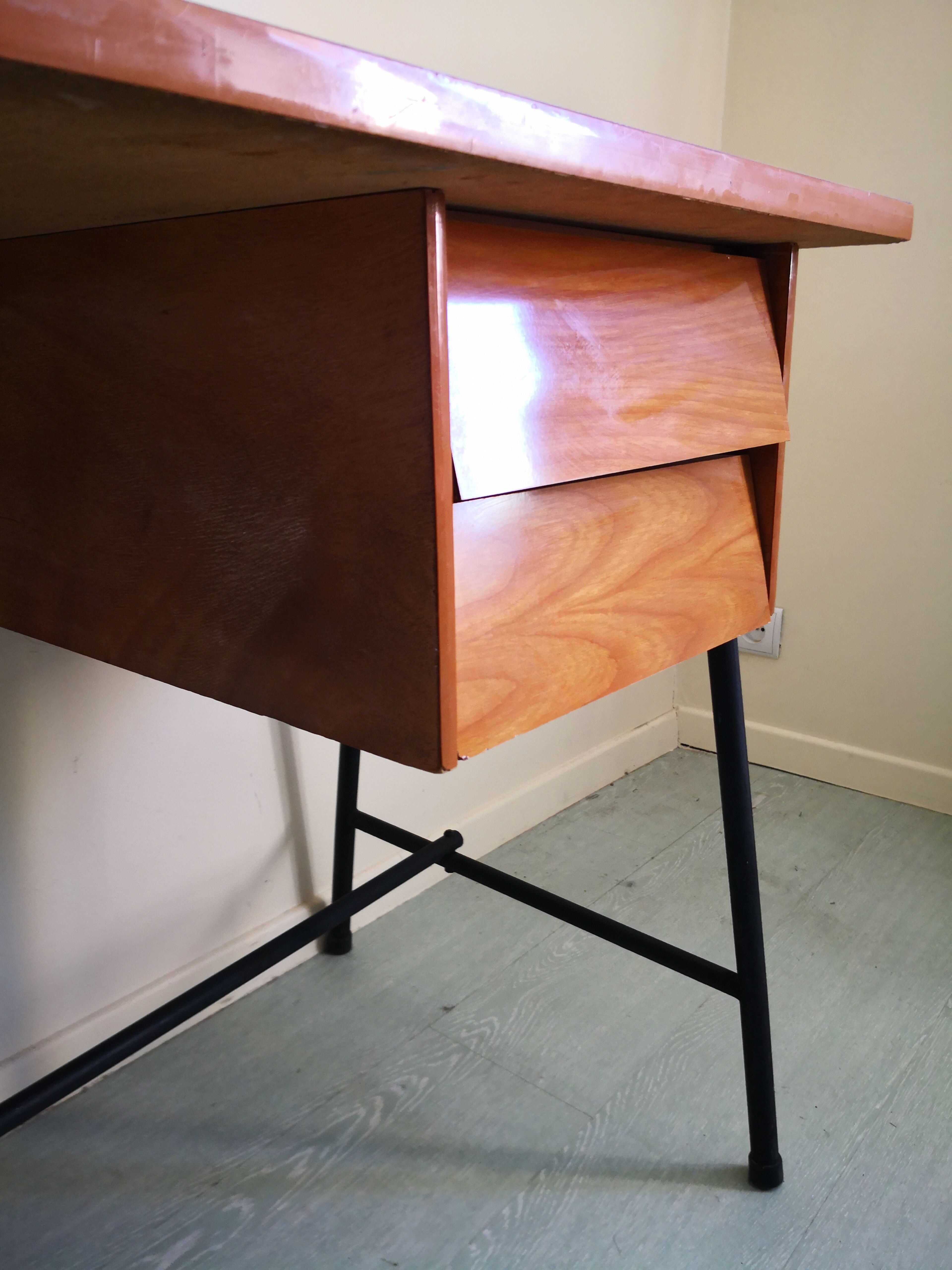 Scandinavian desk, 80s wood and metal