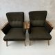 Pair of vintage wooden and fabric armchairs from the 1960s.