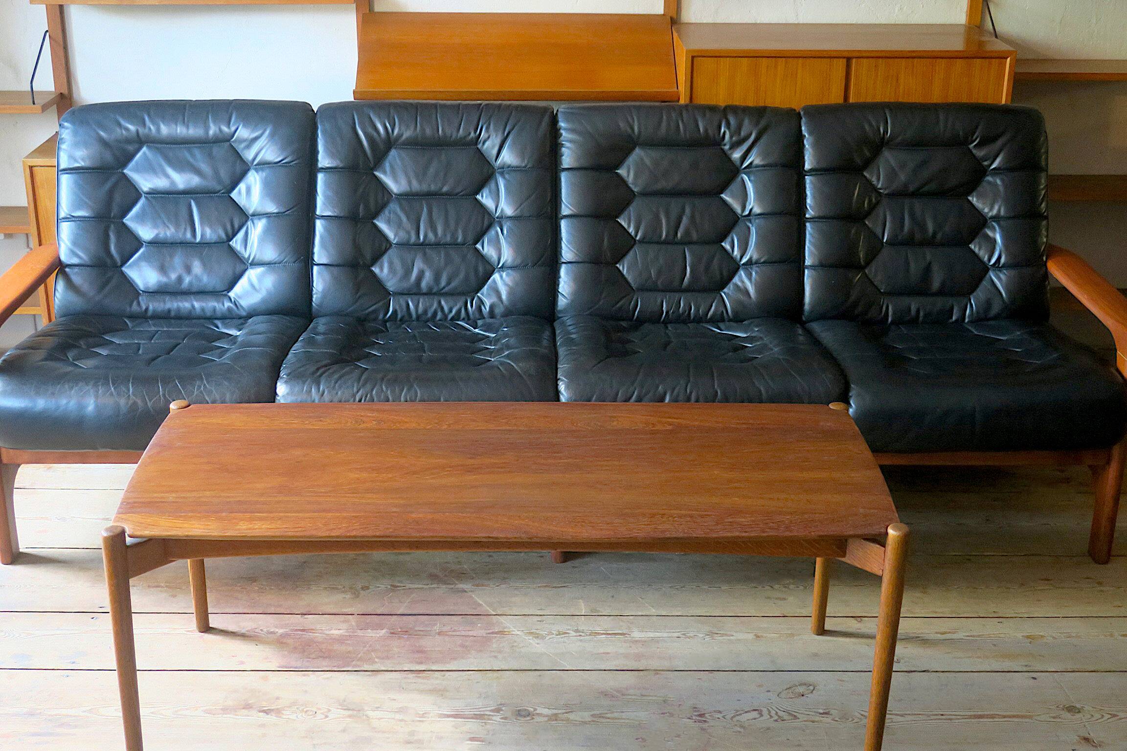 Danish 4-seater sofa with leather upholstery 244 cm, 1960s