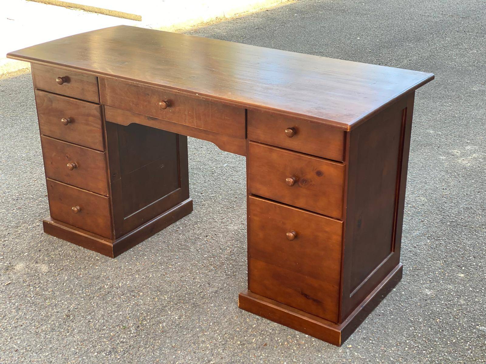 Solid pine wood desk with 8 drawers
