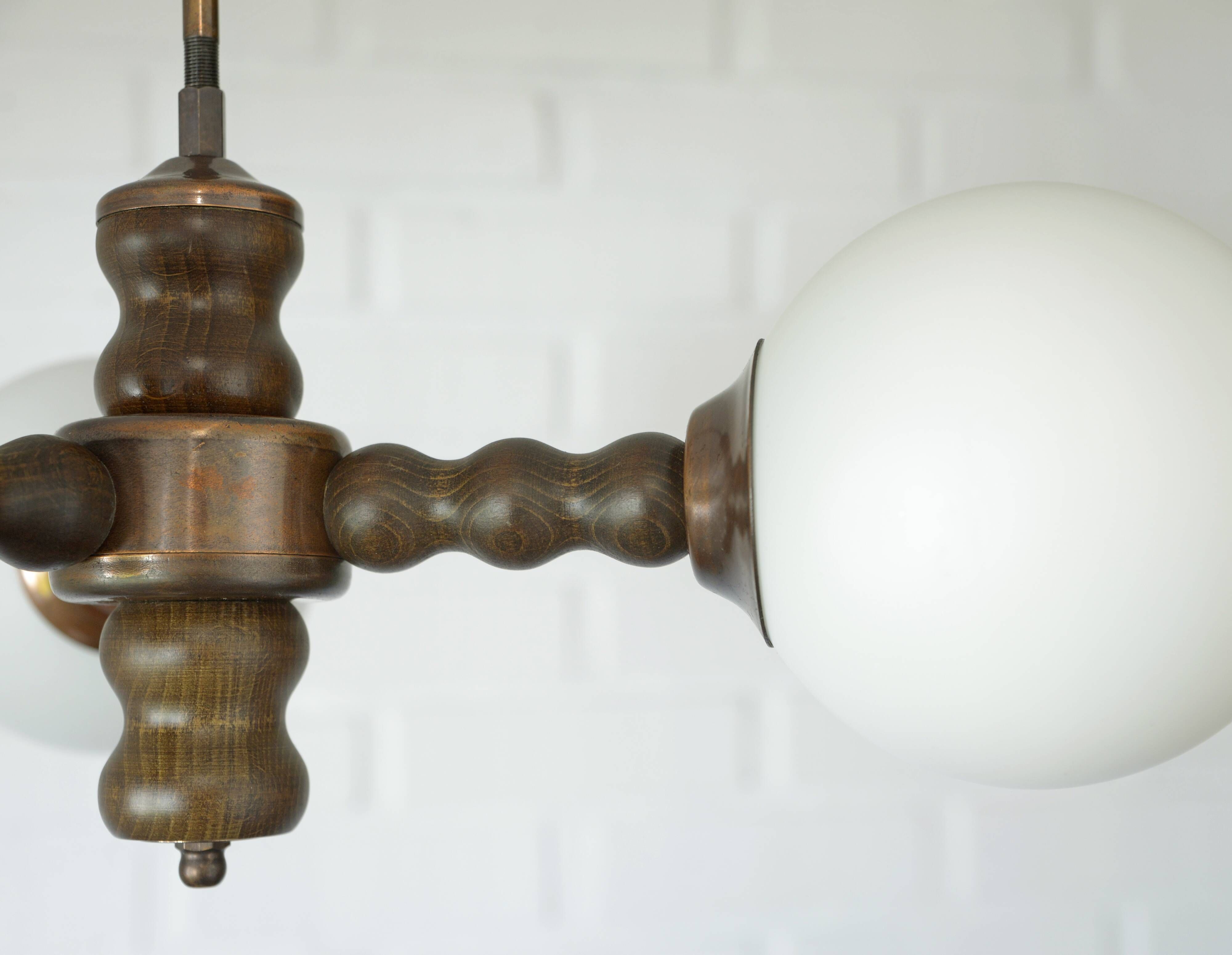 Wooden Sputnik Chandelier Vintage Pendant Lamp Rustic Hanging Light 1970's
