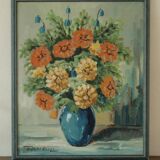 Original vintage oil on panel painting "Flowers in vase"