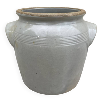 White gray stoneware pot jar