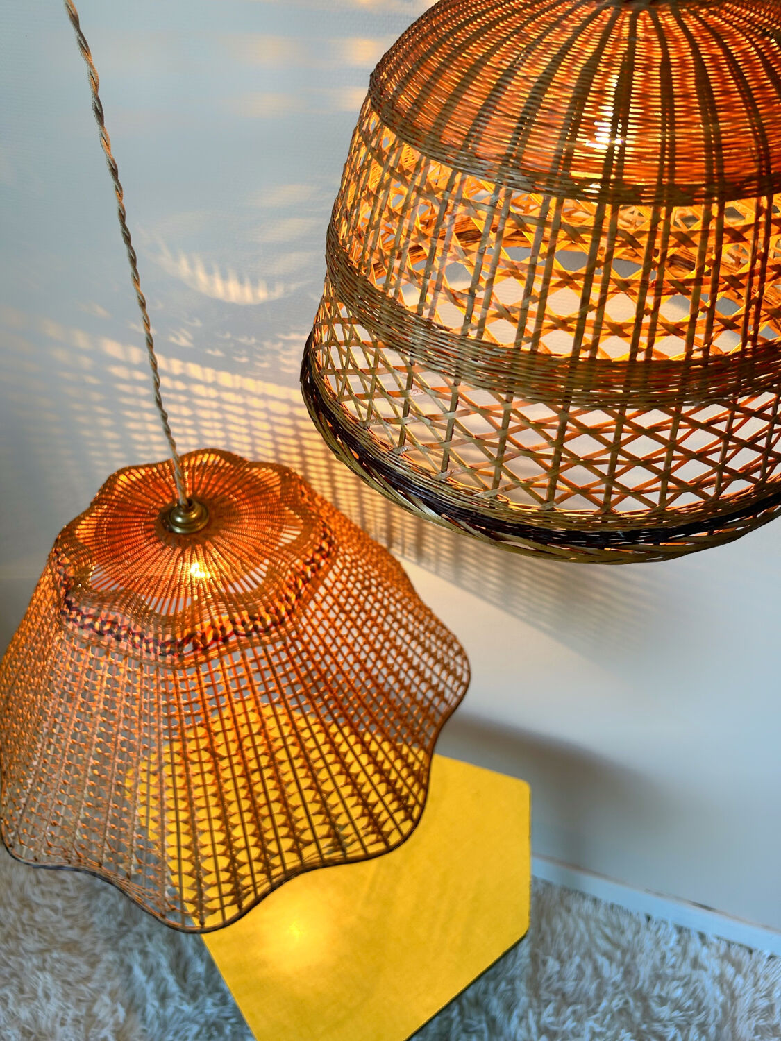 60s rattan chandeliers (X2)