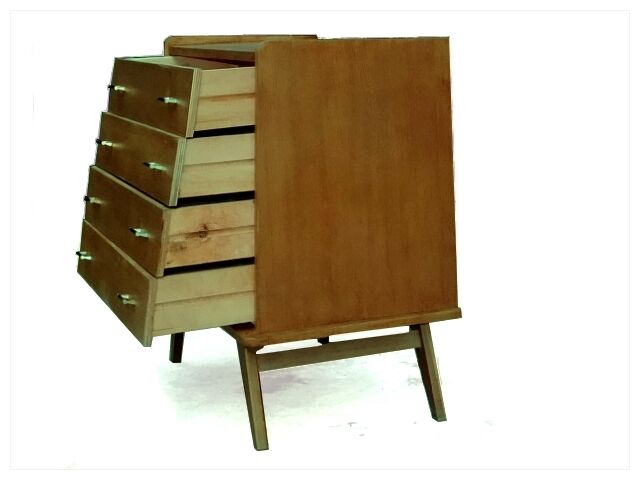 Commode vintage bois clair doré pieds compas