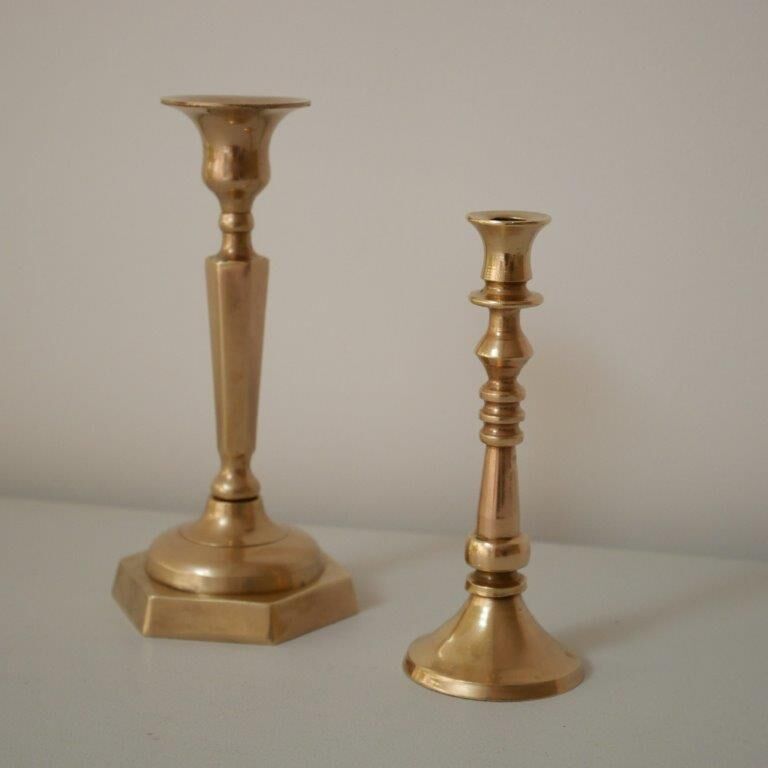 Set of 2 small brass candle holders